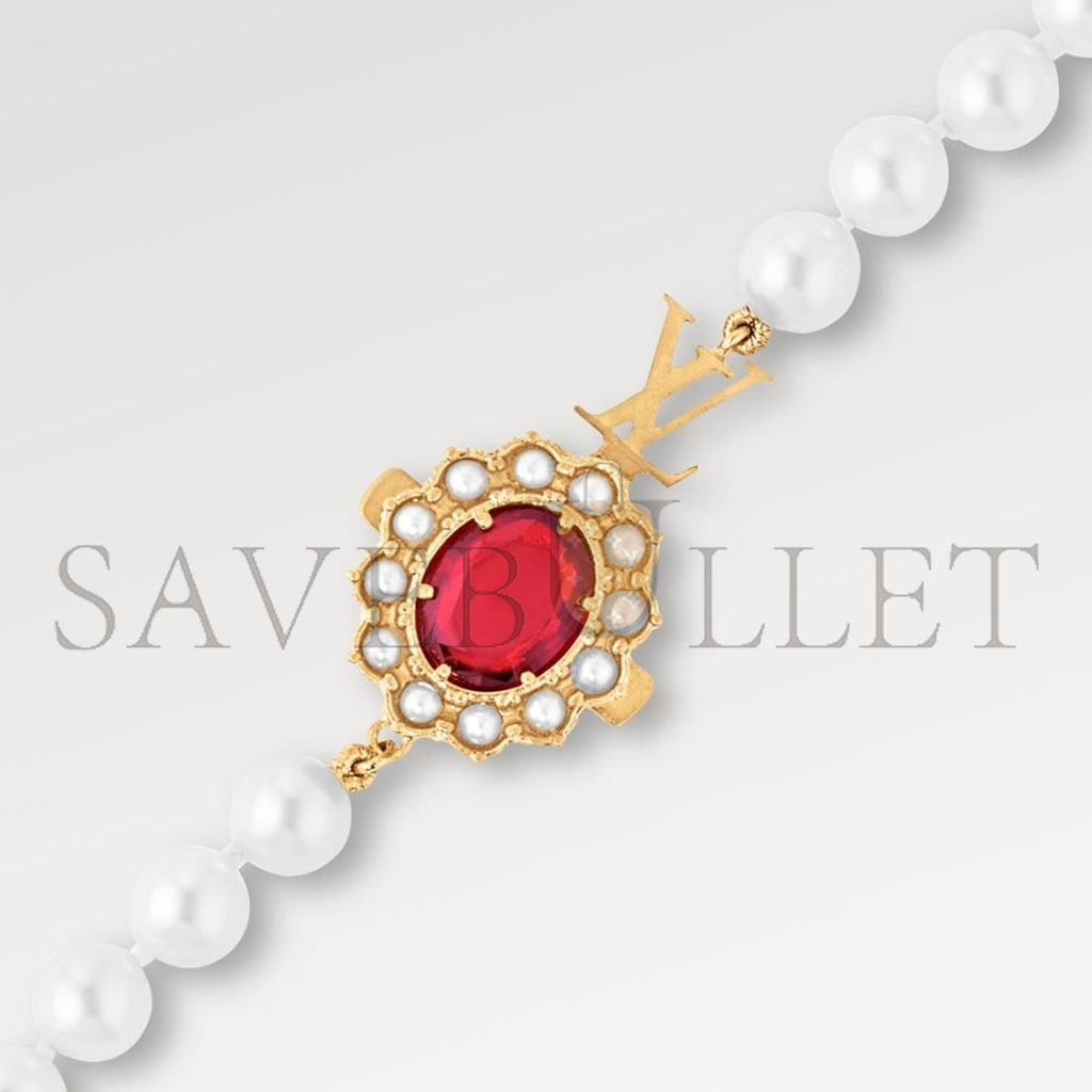 l**is V*t*n red stone pearl charm bracelet m1497m